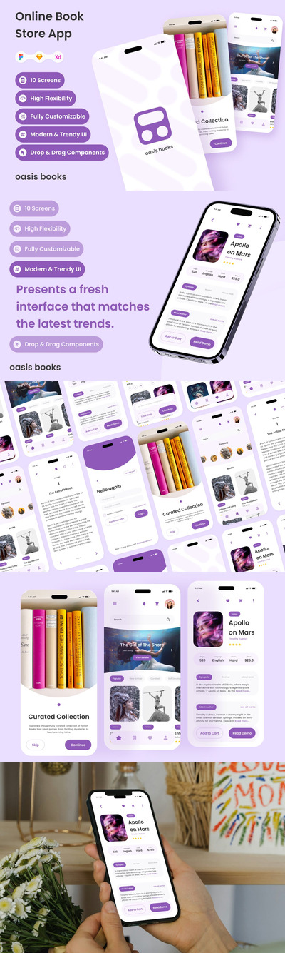 在线书店移动应用App UI Kit (FIG,SKETCH,XD)