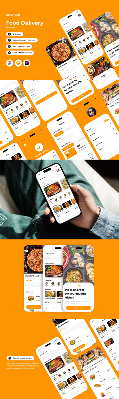 食品配送移动应用App UI Kit (FIG,SKETCH,XD)