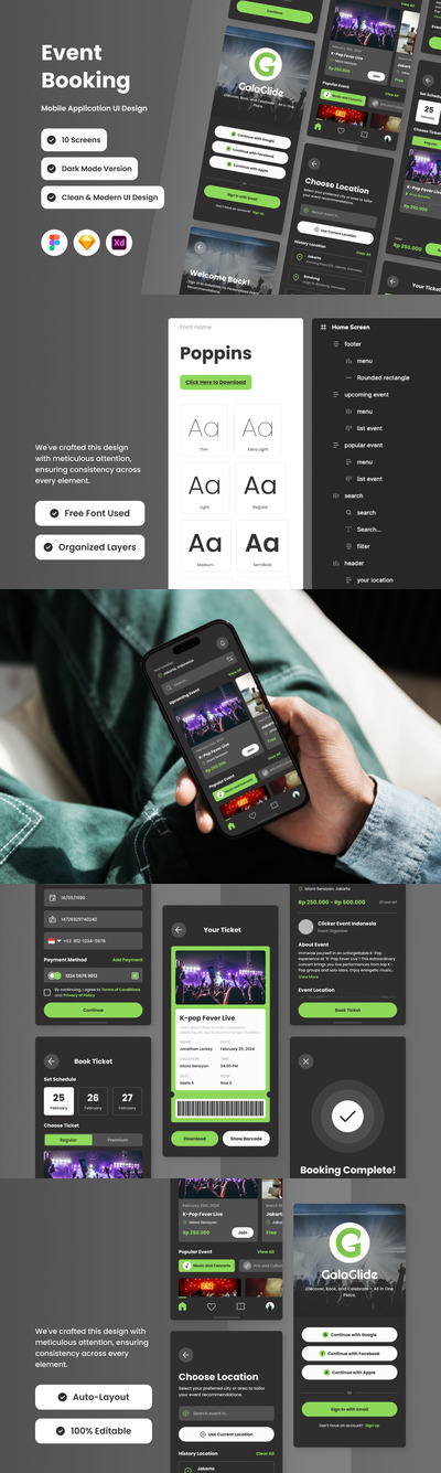活动预订移动应用App UI Kit (FIG,SKETCH,XD)