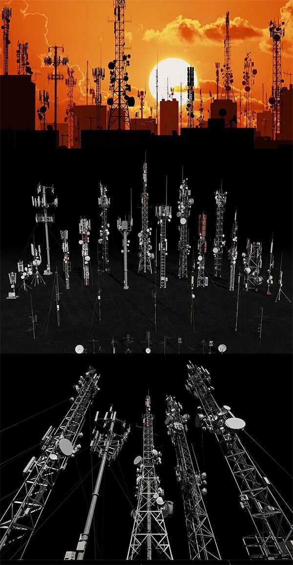 天线信号塔基站 -  低多边形 3D 模型合集（MAX,OBJ,FBX）