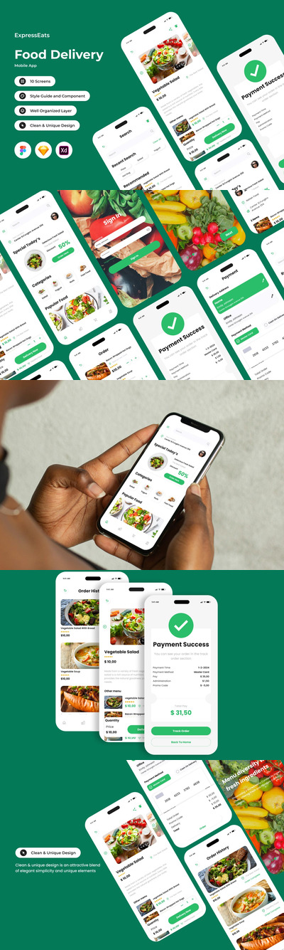 食品配送移动应用App UI Kit (FIG,SKETCH,XD)