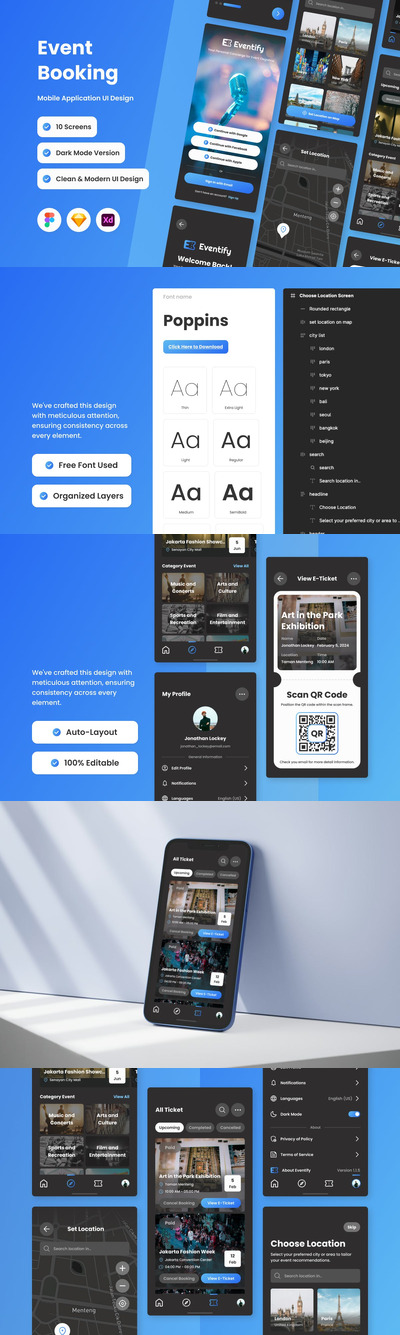 活动预订移动应用App UI Kit (FIG,SKETCH,XD)