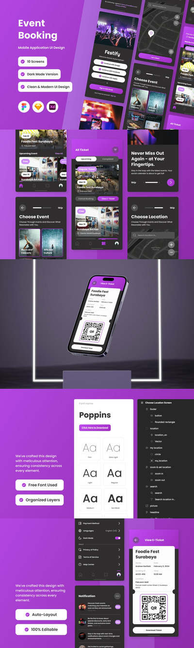 活动预订移动应用App UI Kit (FIG,SKETCH,XD)