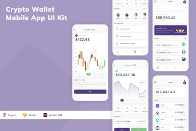 加密钱包移动应用App UI Kit (SKETCH,FIG,XD)