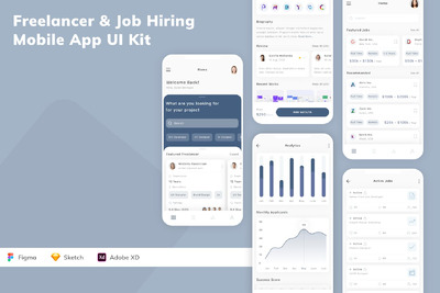 自由职业者和工作招聘移动应用App UI Kit (SKETCH,FIG,XD)