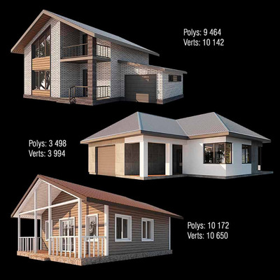 3栋房屋 住宅 建筑3D模型（OBJ,FBX,MAX）