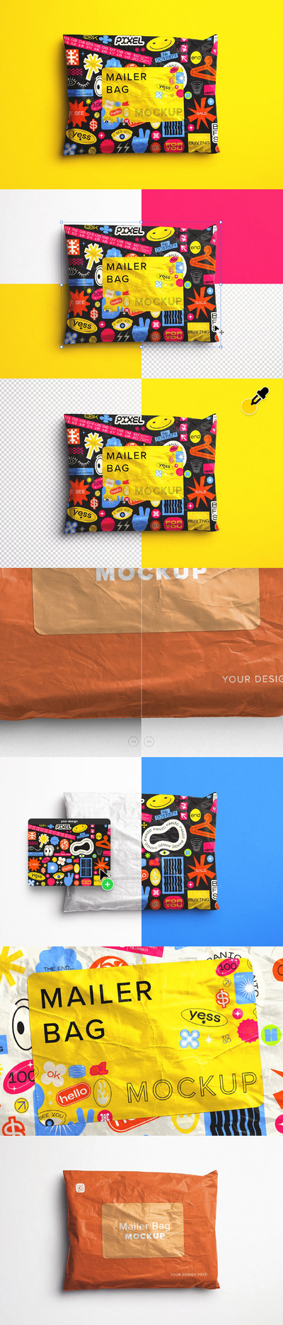 带贴纸的邮袋样机 (PSD,PDF)