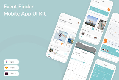 事件查找器移动应用App UI Kit (SKETCH,FIG,XD)