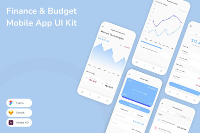 财务和预算移动应用App UI Kit (SKETCH,FIG,XD)