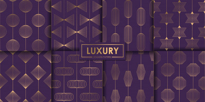 豪华紫色几何无缝图案套装