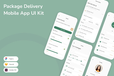 包裹递送移动应用App UI Kit (SKETCH,FIG,XD)