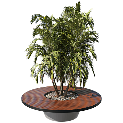 带长凳的圆形室外棕榈植物花坛3D模型（OBJ,FBX,MAX）