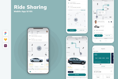 乘车共享移动应用App UI Kit (SKETCH,FIG,XD)