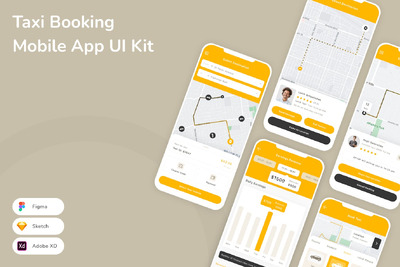 出租车预订移动应用App UI Kit (SKETCH,FIG,XD)