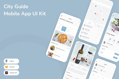 城市指南移动应用App UI Kit (SKETCH,FIG,XD)