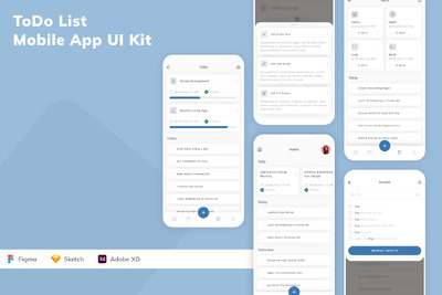 待办事项列表移动应用 App UI Kit (SKETCH,FIG,XD)