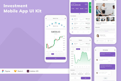 投资移动应用 App UI Kit (SKETCH,FIG,XD)