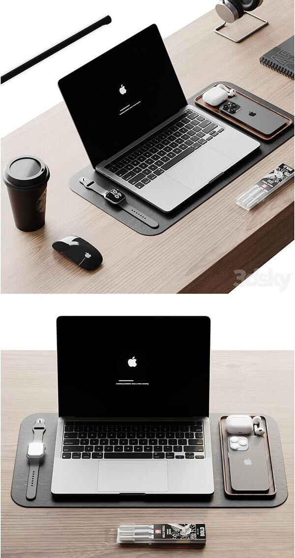 办公室内办公桌和数码设备3D模型免费下载（fbx,max,obj）