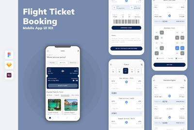 机票预订移动应用 App UI Kit (SKETCH,FIG,XD)