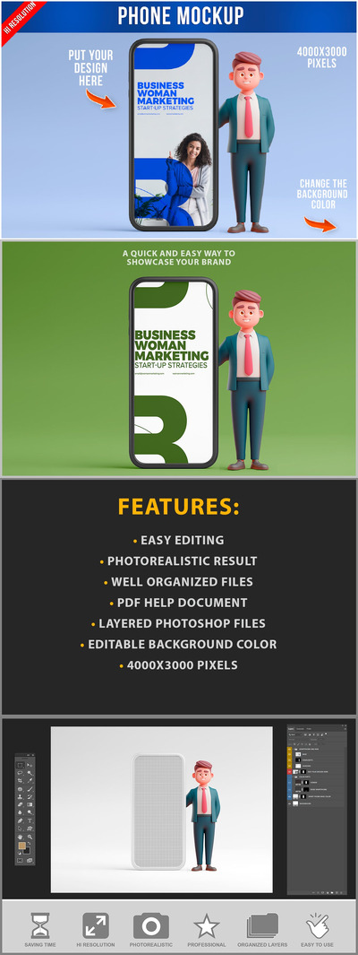 商人与手机样机 (PSD)