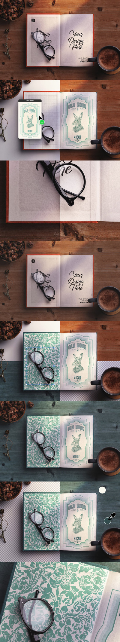 用老花镜打开的旧书样机 (PSD,PDF)