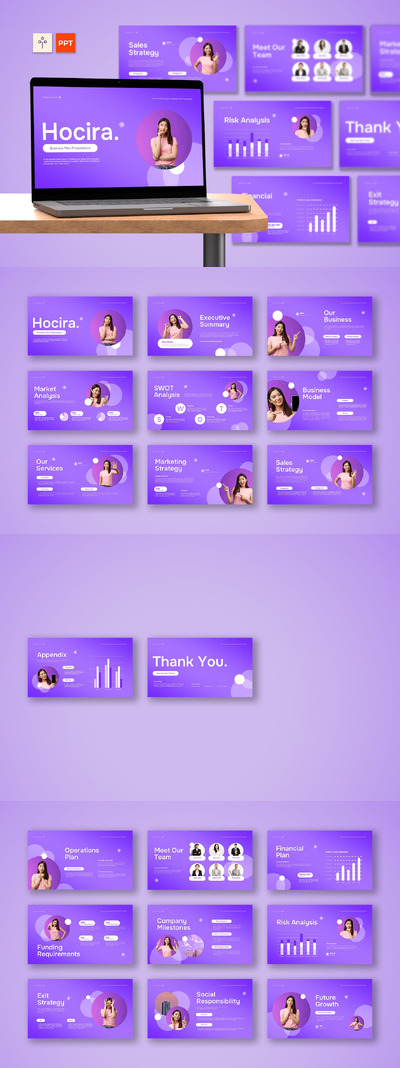 紫色渐变商业机构商业计划PPT模版 (PPTX)