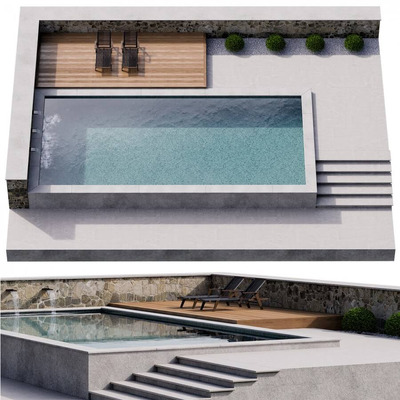 包含绿植和躺椅的室外游泳池3D模型（OBJ,FBX,MAX）