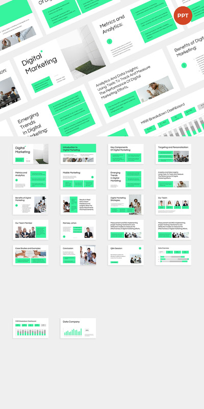 白绿极简数字营销PPT模版 (PPTX,PPT)