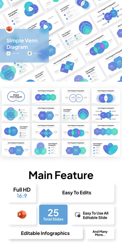 维恩图信息图表 PPT模版 (PPTX)