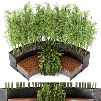 带长凳的竹子植物花坛 户外花坛3D模型（OBJ,MAX）