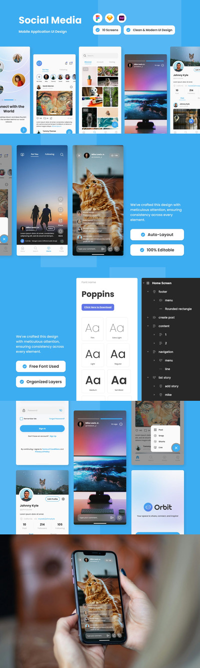 社交媒体移动应用App UI Kit (FIG,SKETCH,XD)