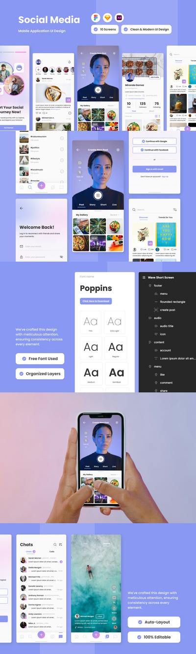 社交媒体移动应用App UI Kit (FIG,SKETCH,XD)