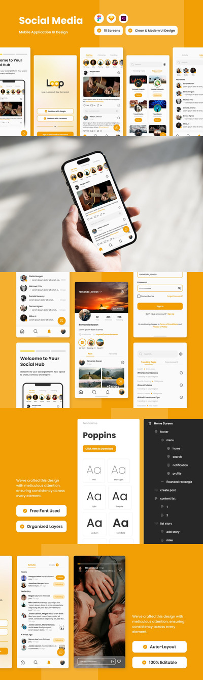 社交媒体移动应用App UI Kit (FIG,SKETCH,XD)
