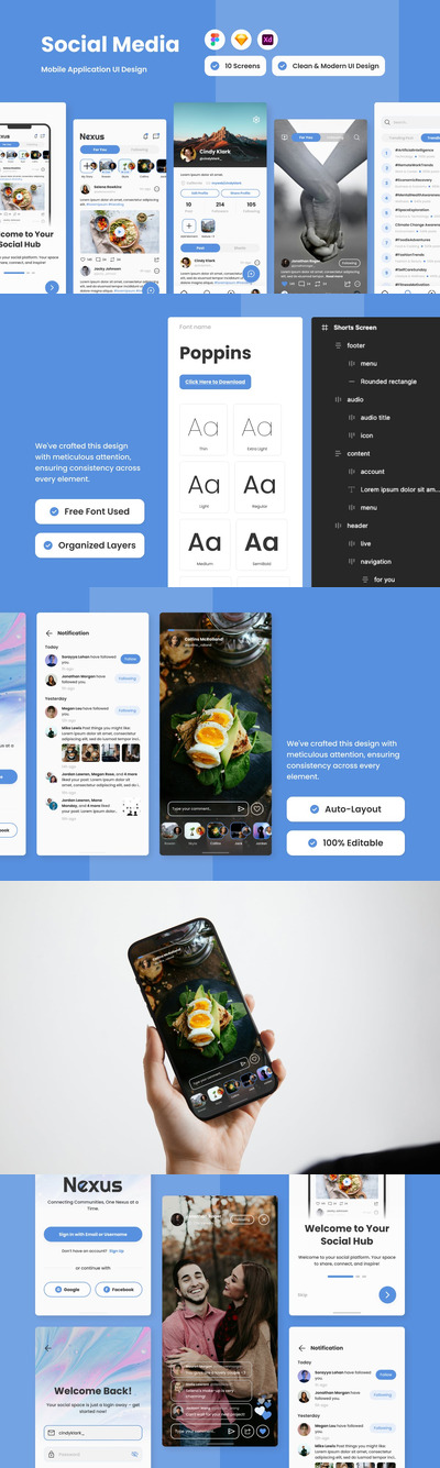 社交媒体移动应用App UI Kit (FIG,SKETCH,XD)