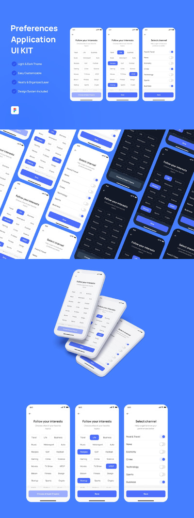 设置首选项页面 - 新闻移动应用App UI Kit (FIG)