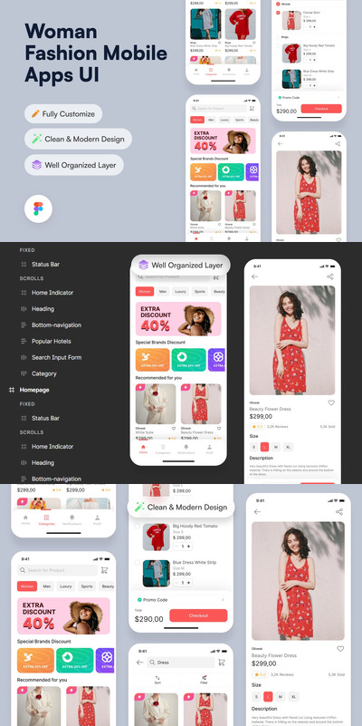 女性时尚电商移动应用 App UI Kit (FIG)