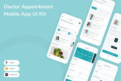 医生预约移动应用App UI Kit (SKETCH,FIG,XD)