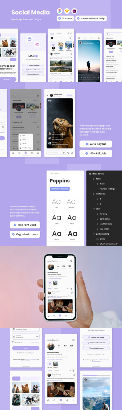 社交媒体移动应用App UI Kit (FIG,SKETCH,XD)