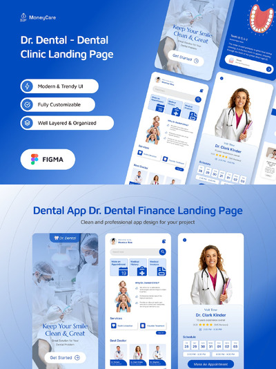 牙科诊所 UI 应用 Figma 模板 (FIG)