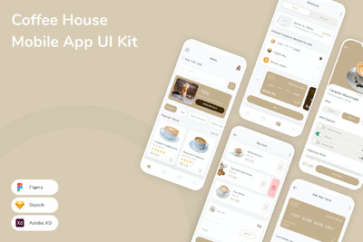 咖啡屋移动应用App UI Kit (SKETCH,FIG,XD)