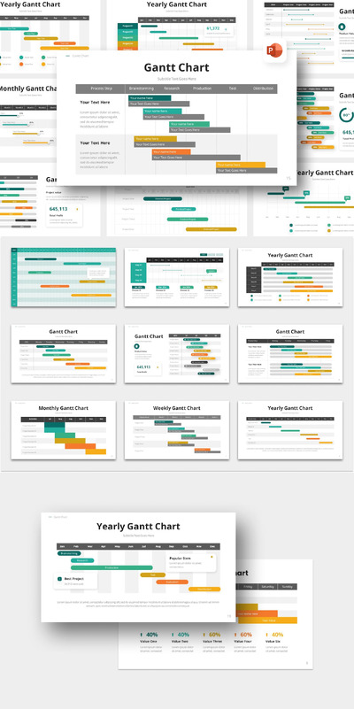 甘特图信息图表模板PPT模版 (PPTX)