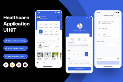 医疗保健移动应用 App UI Kit (FIG,SKETCH,XD)