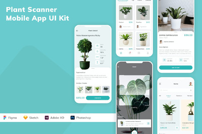 植物扫描仪移动应用 App UI Kit (SKETCH,FIG,XD,PSD)