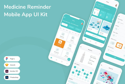 服药提醒移动应用 App UI Kit (SKETCH,FIG,XD,PSD)