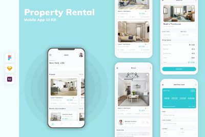 房产租赁移动应用 App UI Kit (SKETCH,FIG,XD)