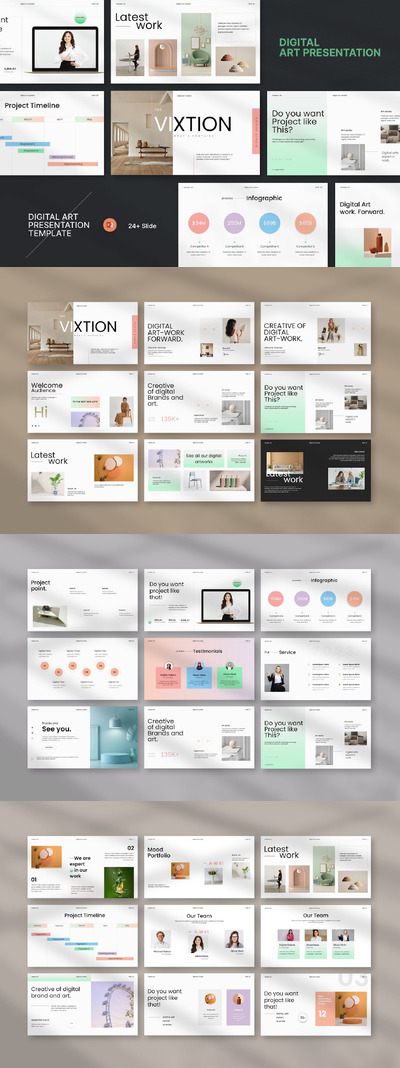 数字艺术作品集演示PPT模版 (PPTX)