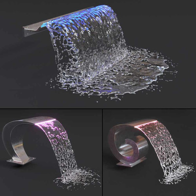 3种造型的瀑布 户外花园景观3D模型（OBJ,MAX）