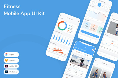 健身移动应用App UI Kit (SKETCH,FIG,XD,PSD)