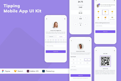 小费移动应用App UI Kit (SKETCH,FIG,XD,PSD)