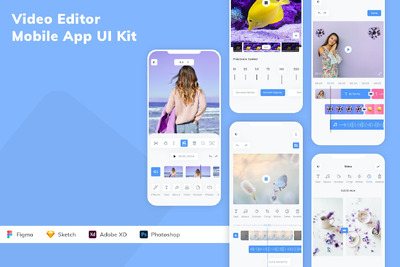 视频编辑器移动应用 App UI Kit (SKETCH,FIG,XD,PSD)